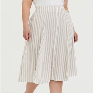 Torrid cream and tan linen midi skirt